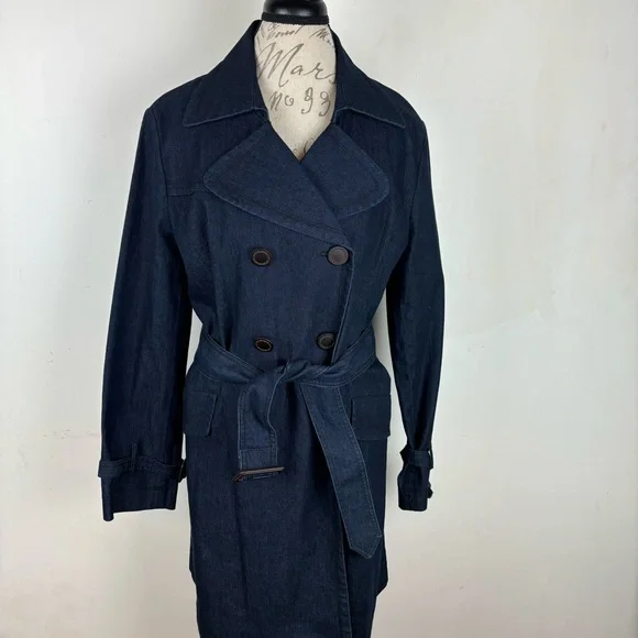 FOCUS-2000 Denim Trench Coat-fully lined/belted-Woman’s 14-EUC - Picture 2 of 14
